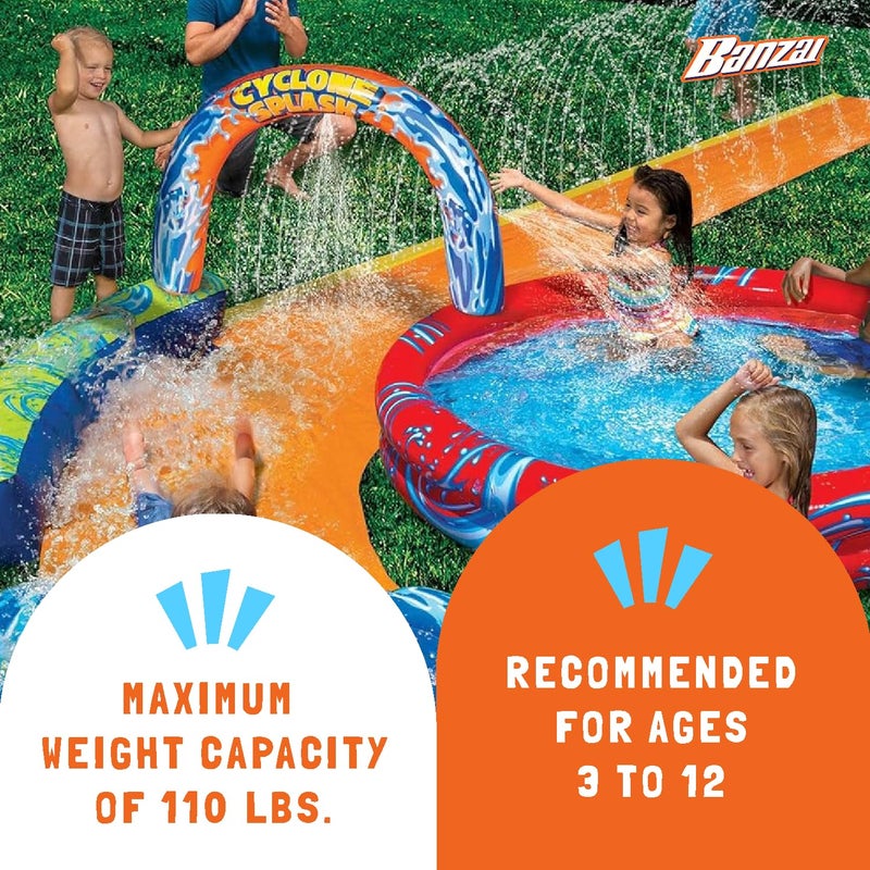 Banzai Cyclone Splash Water Park Outdoor Backyard Inflatable Toy with Sprinkling Slide and Kiddie Pool - Image 4